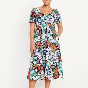 Old Navy Floral Puff-Sleeve Midi Swing Dress